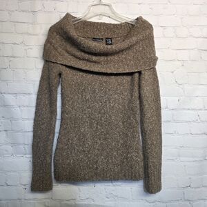 Moda International/  Off-Shoulder Sweater in Tan, Wool Blend
